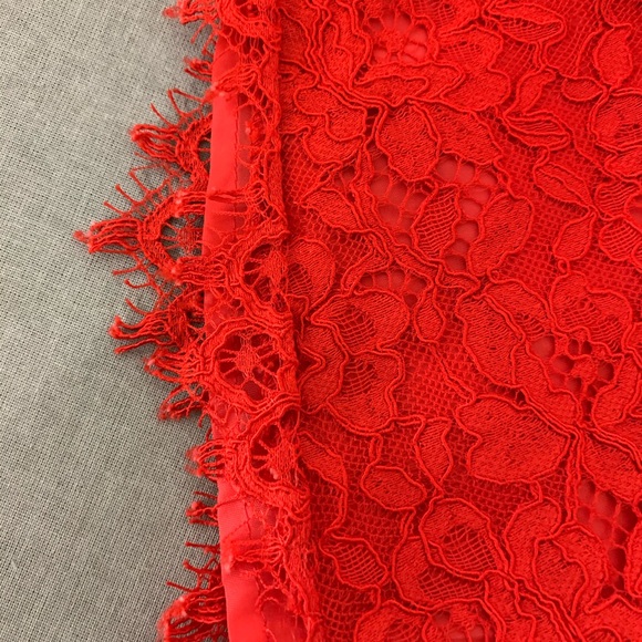 Shoshanna | Red Judith Lace Fit & flare Dress lush floral lace scalloped size 8 - Picture 7 of 7
